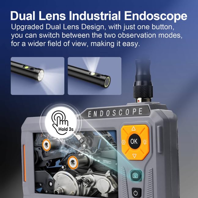 Dual Lens Borescope Camera with 32GB Card, 5-Inch IPS Screen, 16.4FT Cable, - size: 5''Dual Lens 16.4FT