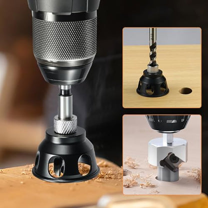 Drilling Guides Jig Tool, Vertical Bit Guides for Dog Hole Polishing Finishing, Aluminum Alloy Dowel Jig Kit with Right Angle Locator, Straight Hole Drill Fixture