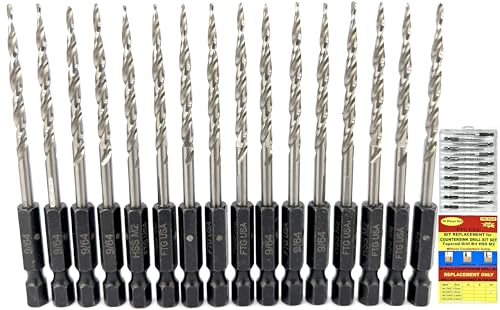 FTG USA 16 Pc #6(9/64") Replacement Tapered Countersink Drill Bit Hex Shank - size: #6, style: 16 Piece Same Size