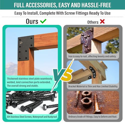 4 Pack 6x6 Post Anchor Connector, Heavy Stainless Steel End Post Cap Tie Brackets for Decks, Porches, Gazebos, etc Wood Post and Beam Anchor Connector (Black) - size: End 6"x6"(Actual 5.5"x5.5")