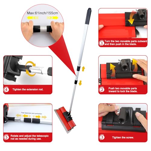 suokoun Drywall Skimming Blade Set with Case, 10/16/24/32inch Stainless Steel Skimming Blades, 7/9inch Compound Rollers, 28"-62" Extension Handle, Putty Knives Arc Scraper for Wallboard - size: 10+16+24+32inch
