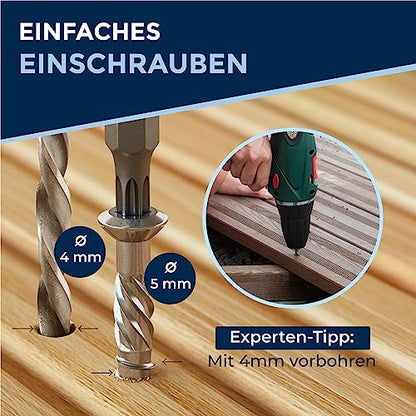 #10-2" | 25 Piece Deck Screws 5 x 50 mm | Perfect for 20 mm Panels | Hardened C1 Stainless Steel | Torx 25 | Exterior Rust Resistant Wood Screws - size: 50 mm ≈ 1.97 in