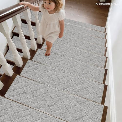BEQHAUSE Non Slip Stair Treads for Wooden Steps 28" x 9", 4pcs, Grey - color: Grey - Geometric, size: 28 in X 9 in (4 Pieces)