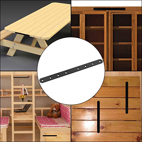 12 PCS 10 Inch Mending Plate Black Straight Braces for Wood Heavy Duty Corner Braces Straight Metal Brackets with Holes Flat Metal Bar Connector Mending Joining Bracket for Repair Fixing Fence Shelves