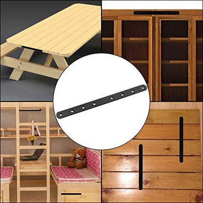 12 PCS 10 Inch Mending Plate Black Straight Braces for Wood Heavy Duty Corner Braces Straight Metal Brackets with Holes Flat Metal Bar Connector Mending Joining Bracket for Repair Fixing Fence Shelves