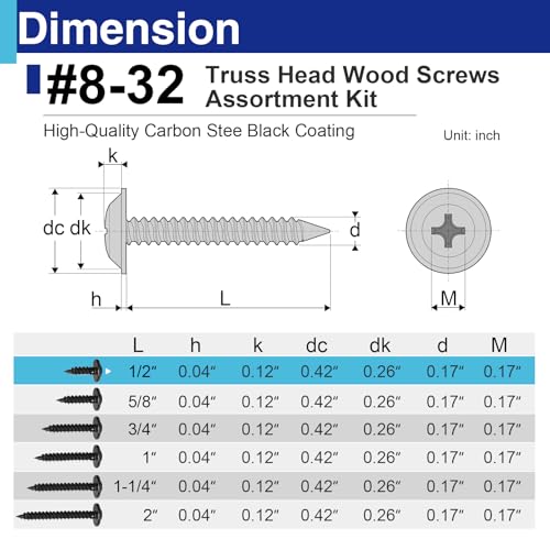 150PCS #8 x 1/2" Black Wood Screws, Truss Head, Self-Tapping - color: Black, size: 150PCS #8×1/2"