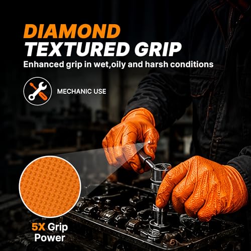 TitanFlex Heavy Duty Industrial Orange Nitrile Gloves, 8-mil, Gloves Disposable Latex Free with Raised Diamond Texture Grip, Powder Free, Rubber Glove, Mechanic Gloves,1000-ct Case (XXL) - color: 03 8mil (1000ct), size: XX-Large