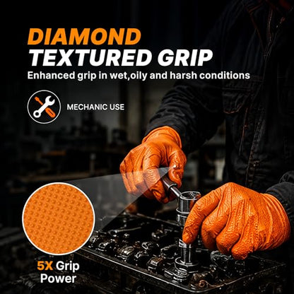 TitanFlex Heavy Duty Industrial Orange Nitrile Gloves, 8-mil, Gloves Disposable Latex Free with Raised Diamond Texture Grip, Powder Free, Rubber Glove, Mechanic Gloves,1000-ct Case (Large) - color: 03 8mil (1000ct), size: Large