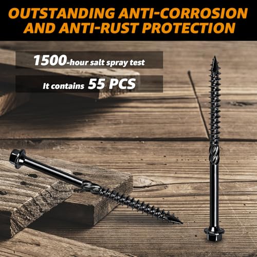 #14 x 4 Wood Structural Screws Rust Resistant Hex Head Timber Screws-55Pack - size: 14*4