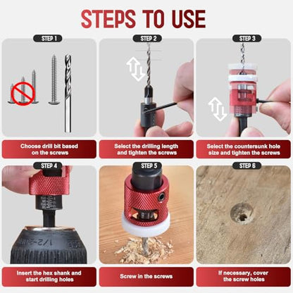 7Pcs Countersink Drill Bit Set, M2 HSS Spiral Flute Wood Drill Bits