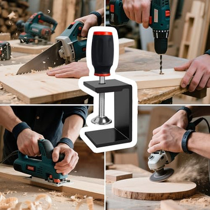4pcs Universal Heavy Duty C-Clamp, Cabinet Installation Wide Jaw Clamps, Adjustable Aluminum Clamp Bracket for Desk, Tables, Wooden Board
