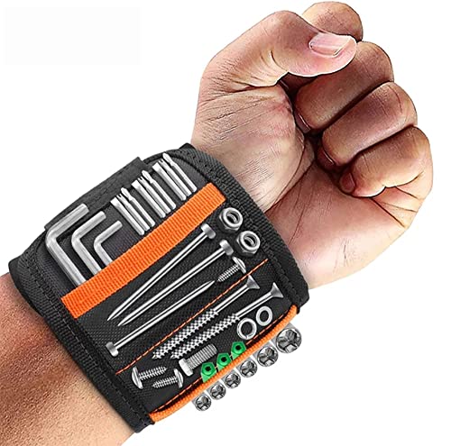Adjustable Magnetic Wrist Band, 15 Strong Magnets Wristband for Holding Screws, Nuts, Gadgets.Tool Band Cool Christmas Gifts for Men & Women, Husband Birthday Gift Wristband