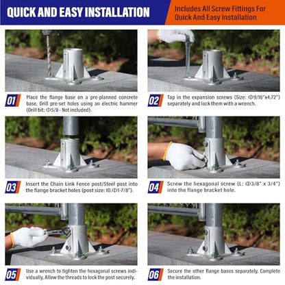 4Pack 2-1/2"(Actual: 2-3/8" OD) Chain Link Fence Post Base Flange Bracket Galvanized - size: 2 1/2"