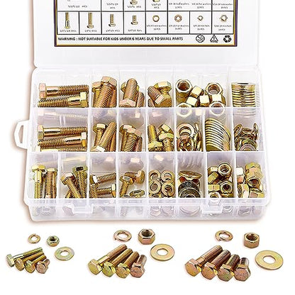 ZTF Bolts and Nuts Assortment Kit，1/4-20 5/16-18 3/8-16 SAE Nuts and Bolts - style: gold-1/4-20 5/16-18 3/8-16 Sae bolts