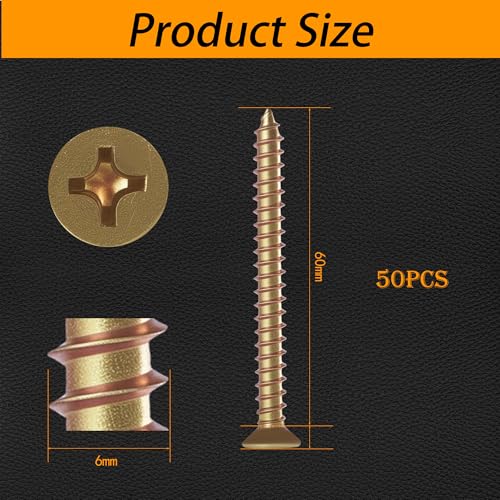 M6×60mm Phillips Countersunk Wood Screws,1022A Color Zinc - size: M6×60mm（50pcs）