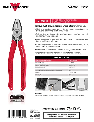 VAMPLIERS 8" Stripped Screw Extractor Pro Linemans Pliers Gift Box Set - style: VT-001-8GS