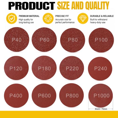 100 PCS 3 Inch Sanding Discs 220 Grit Sandpaper - style: 220 Grit