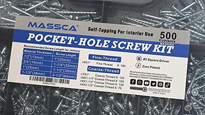 Massca Pocket Hole Screws Kit, 500 Wood Screws & Self Tapping Screws Set