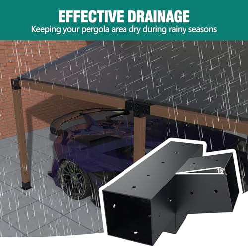 4-Way Brackets with Post Base 3 Pcs Pergola Brackets Kit for 4x4 - size: 1P 15° 4-Way Bracket + 1P 15° Base + 1P Base
