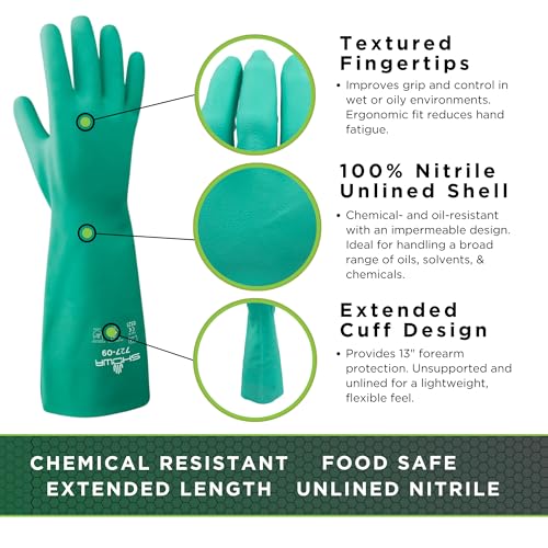 SHOWA 727 Chemical Resistant Gloves, 15-mil Nitrile, Medium 12-Pack - size: Medium, style: 12-pack