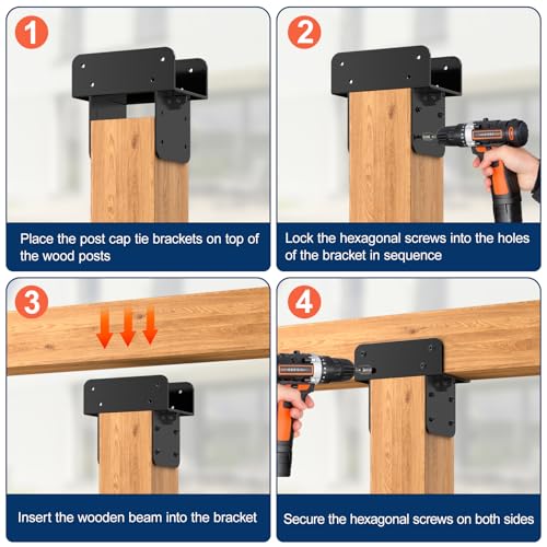 6x6 Stainless Steel Pergola Brackets, Heavy Duty Post Cap Tie Bracket 2Pcs - size: 6x6 2pcs, style: Middle