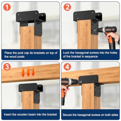 6x6 Stainless Steel Pergola Brackets, Heavy Duty Post Cap Tie Bracket 2Pcs - size: 6x6 2pcs, style: Middle