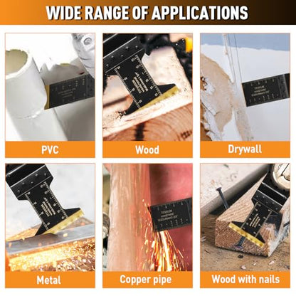 16 pcs Titanium Oscillating Saw Blades for Metal Cutting - Universal Multitool Blades for Hard Materials, Metal, Nails, Wood, Plastic - Multi Tool Blades Kits Fit Dewalt Bosch Milwaukee Ryobi