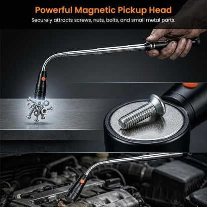2026 Upgraded LED Telescoping Magnetic Pickup Tool with Flashlight, Flexible Neck Magnetic Grabber with 3 Bright LEDs, Extendable Pickup Stick for Screws Nuts Bolts Automotive DIY Repair