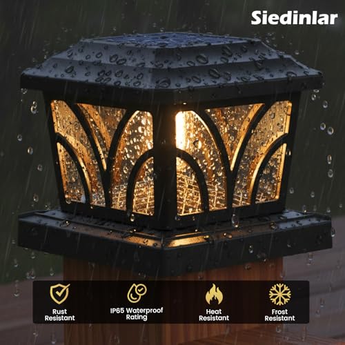 SIEDiNLAR Solar Post Cap Lights Outdoor Aluminum Glass 2 Modes 2 Pack Black - color: Black, size: 2 Pack