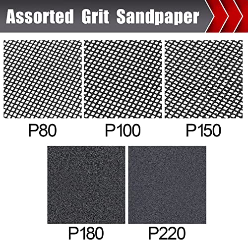 BOSHCRAFT 25 Pcs Sanding Screen Mesh Sheets, 5 Each of 80/100/150/180/220 Grit Drywall Sandpaper Assortment, Wet or Dry Sanding Mesh for Wood Metal Auto Hand Sander & Pole Sander, 4-3/16" x 11" - style: Variey Pack- 25pcs