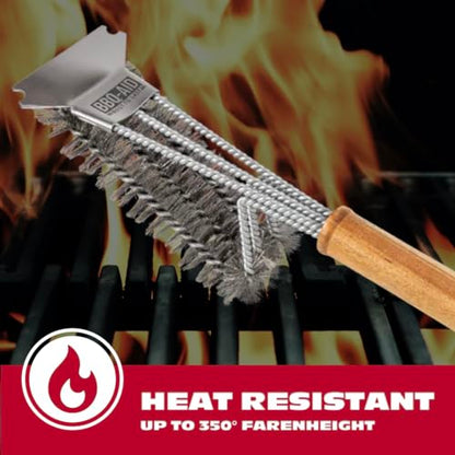 BBQ-AID All Angles BBQ Grill Brush for Outdoor Grill – Cleans All Angles, Large Wooden Handle, and Stainless Steel Bristles - BBQ Brush for Grill Cleaning – Grill Cleaner Brush Safe for BBQ and Grill