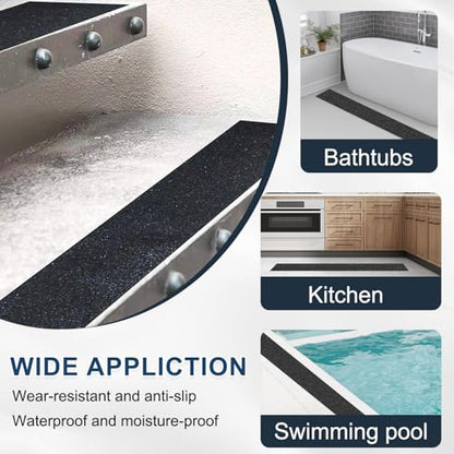 FOURGUN Heavy Duty Anti Slip Tape for Stairs Indoor/Outdoor Waterproof 4" x 16.5Ft High Traction Grit Non Skid, Strong Adhesive, Safety Friction Abrasive Tape for Steps, Ramps, Walkways, Black 80 Grit