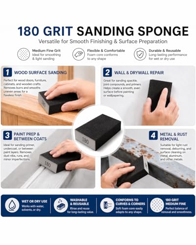 12Pcs Sanding Block Sponge Set, Reusable Sandpaper for Wood & Drywall - color: Gray