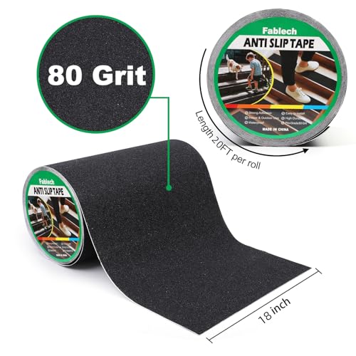 Black PVC Anti-Slip Tape 80 Grit, Grip Tape18 Inch x 20 FT Heavy Duty Traction Tape, Non-Slip Safety Tape for Stairs, Ramps, Floors, Indoor & Outdoor Use - size: 18" X 20FT