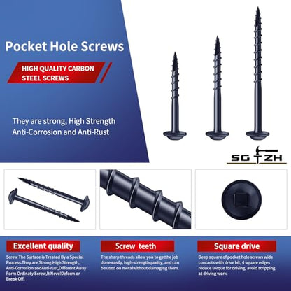 Pocket Hole Screws #8 x 1-1/4" (160Pcs) 1lb. Carbon Steel, Blue, Washer Head, Coarse Thread, Square Drive,150MM Drive Bit Included - color: Blue, size: #8 x 1-1/4"