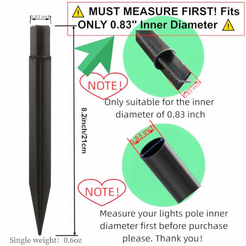 Must Measure First! Fits ONLY 0.83" Inner Diameter Solar Ground Spikes - 8.25" ABS Replacement Stakes for Garden Pathway Lights (Black-5PACK) - color: Black-5PACK