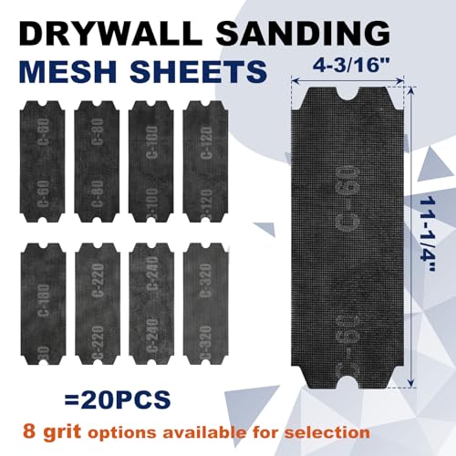 20Pcs 4-3/16"x11-1/4 Drywall Sanding Screen, 220 Grit Mesh Sandpaper - style: 220 Grit 20 PCS