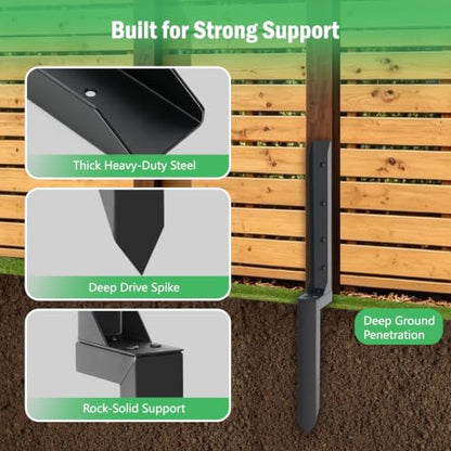 4 Pack Fence Post Repair Kit,Heavy Duty Fence Post Anchor Ground Stakes,Can Quickly Repair Various Types of Fence Posts