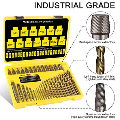 Topec 35-Piece Screw Extractor and Left Hand Drill Bits Set, Easy Out Screw Extractor Set with Reverse Drill Bits, Multi-Spline Extractors for Removing Broken Bolts and Stripped Screws - size: 35 Piece