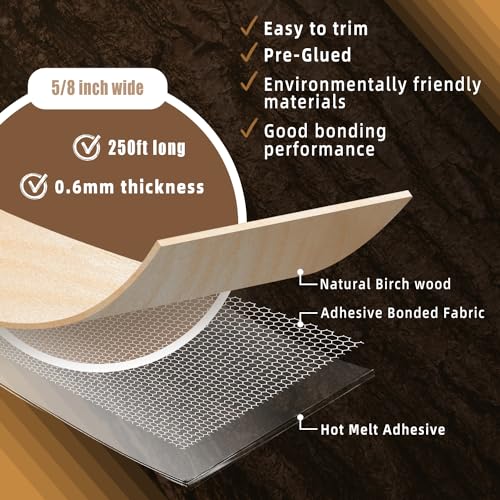 GSCIT Club Birch Edge Banding, 5/8 inch x 250ft roll of Veneer Plywood Edge Banding Preglued Flexible, Wood Tape Banding for Cabinet Repair - color: Birch, size: 5/8"x 250ft