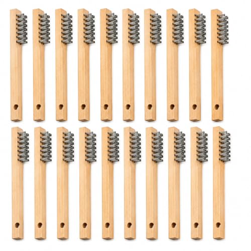 HOYIN 20 Pack Wire Brush, 8 Inch Hand Wire Brush with Beech Wood Handle