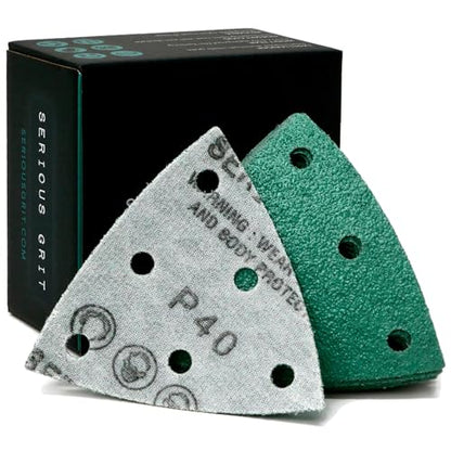 Serious Grit - 93mm 6-Hole P40 Grit Triangle Sanding Sheets - 25 Pack Box - style: 40 Grit