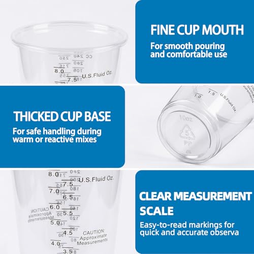 200 PACK Plastic Measuring Cups 8 oz, Disposable Mixing Cups with 200 Pieces Mixing Sticks, Graduated Liquid Measuring Cups for Epoxy Resin, Paint, Mixing, Art DIY