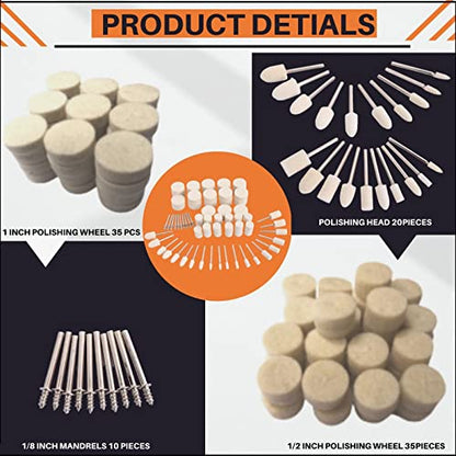 100PCS Buffing Wheels Polishing Kit for Dremel, 1/8" Shank Accessories