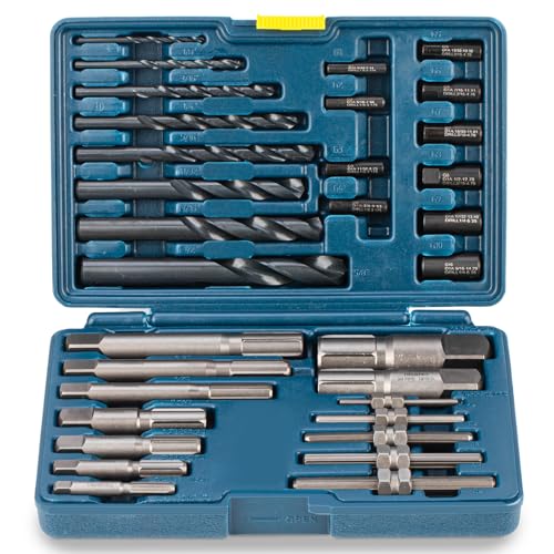 Screw & Pipe Extractor Set,Left Hand Drill Bit with Drill Guides - color: 37-piece Bolt Extractor Set