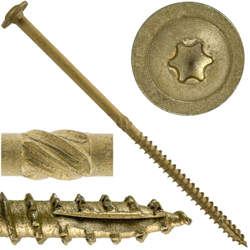 Jake Sales #15 x 6 Construction Lag Screw - Torx/Star Drive Heavy Duty Structural Lag Screw - ACQ Compatible - Modified Truss Washer Head. 1 x 100 Count Box - 100 Screws - color: BRONZE, size: 15x6"