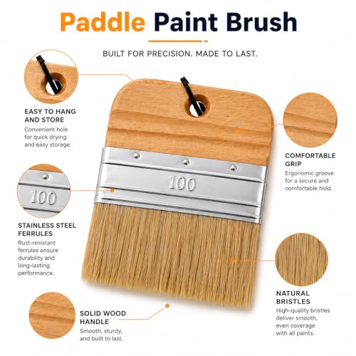 4 Inch Flat Paddle Paint Brush, Chalk Brush with Wooden Handle - size: 4 Inch Paddle Paint Brush