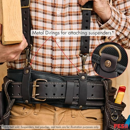 FESA Padded Leather Tool Belt with Back Support Have D-rings for Suspenders - color: Brown