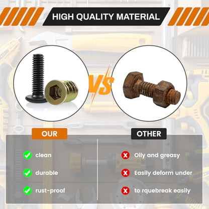 34 Sets 1/4-20 X 3/4" Furniture Screw Nut Threaded Inserts for Wood, Includes Hex Spanner, Perfect for Wood Threaded Insert and Nut Fasteners