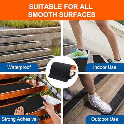 SIKEDEPRO 8" x 33Ft Grip Tape,Heavy Duty Anti Slip Tape for Stairs, Non-Skid Safety Traction Tape for Staircases, Black Friction, Abrasive Adhesive for Stairs,Non Slip for Stairs Outdoor/Indoor - size: 8inch